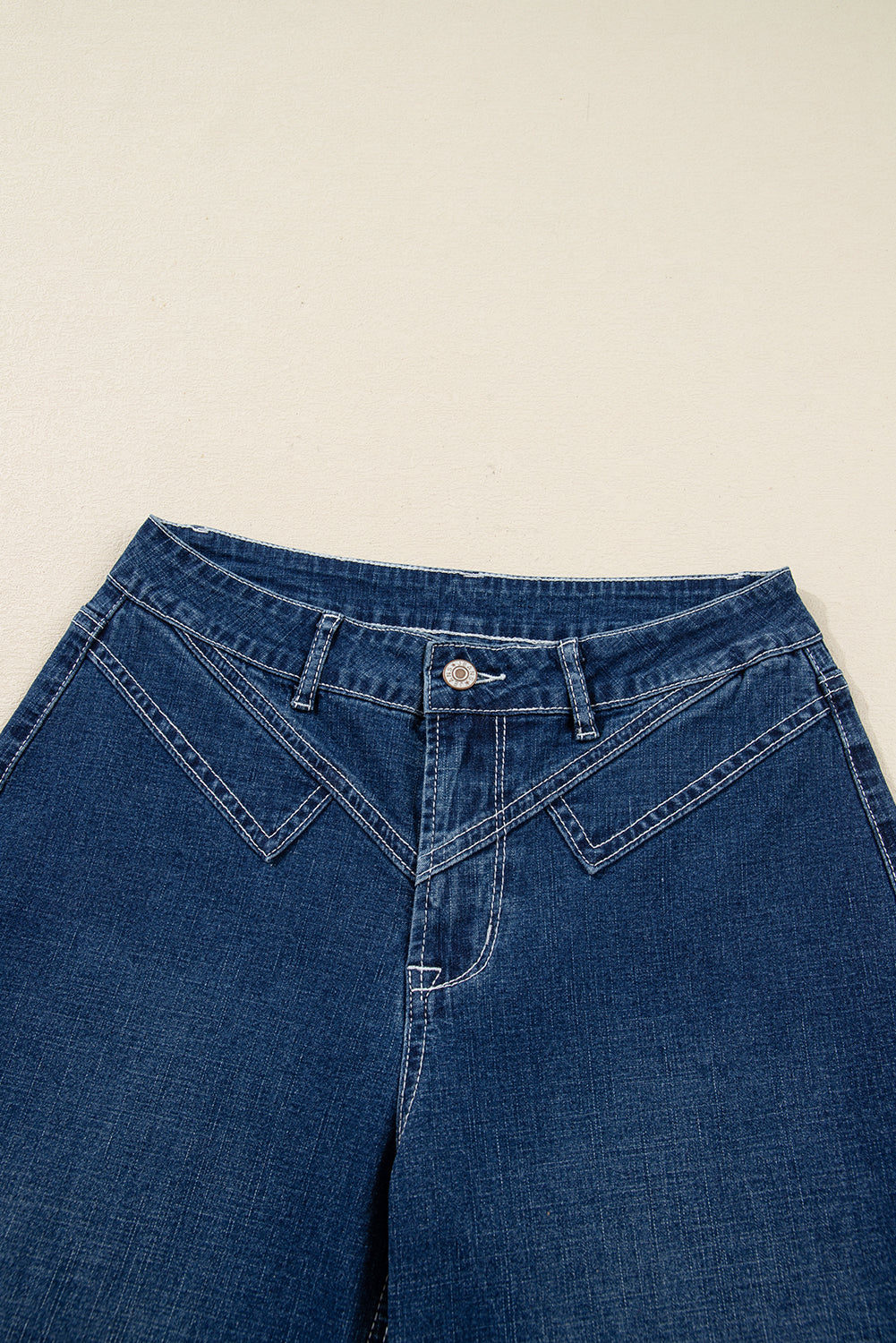 Sail Blue Stitched Waist Detail Loose Cuffed Jeans Dear-Lover Dropshipping